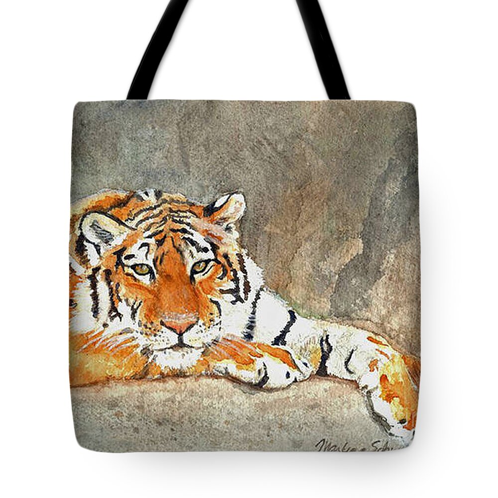 Bengal Tiger Tote Bag featuring the painting Lord of the Jungle by Marlene Schwartz Massey