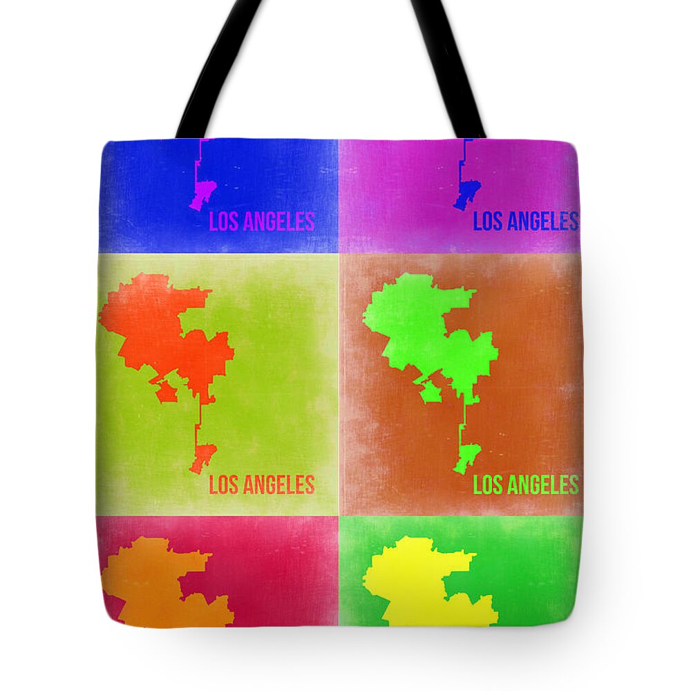 Los Angeles Map Tote Bag featuring the painting Los Angeles Pop Art Map 3 by Naxart Studio
