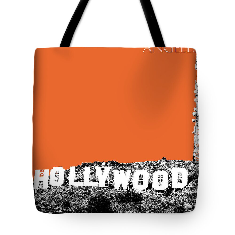 Architecture Tote Bag featuring the digital art Los Angeles Skyline Hollywood - Coral by DB Artist