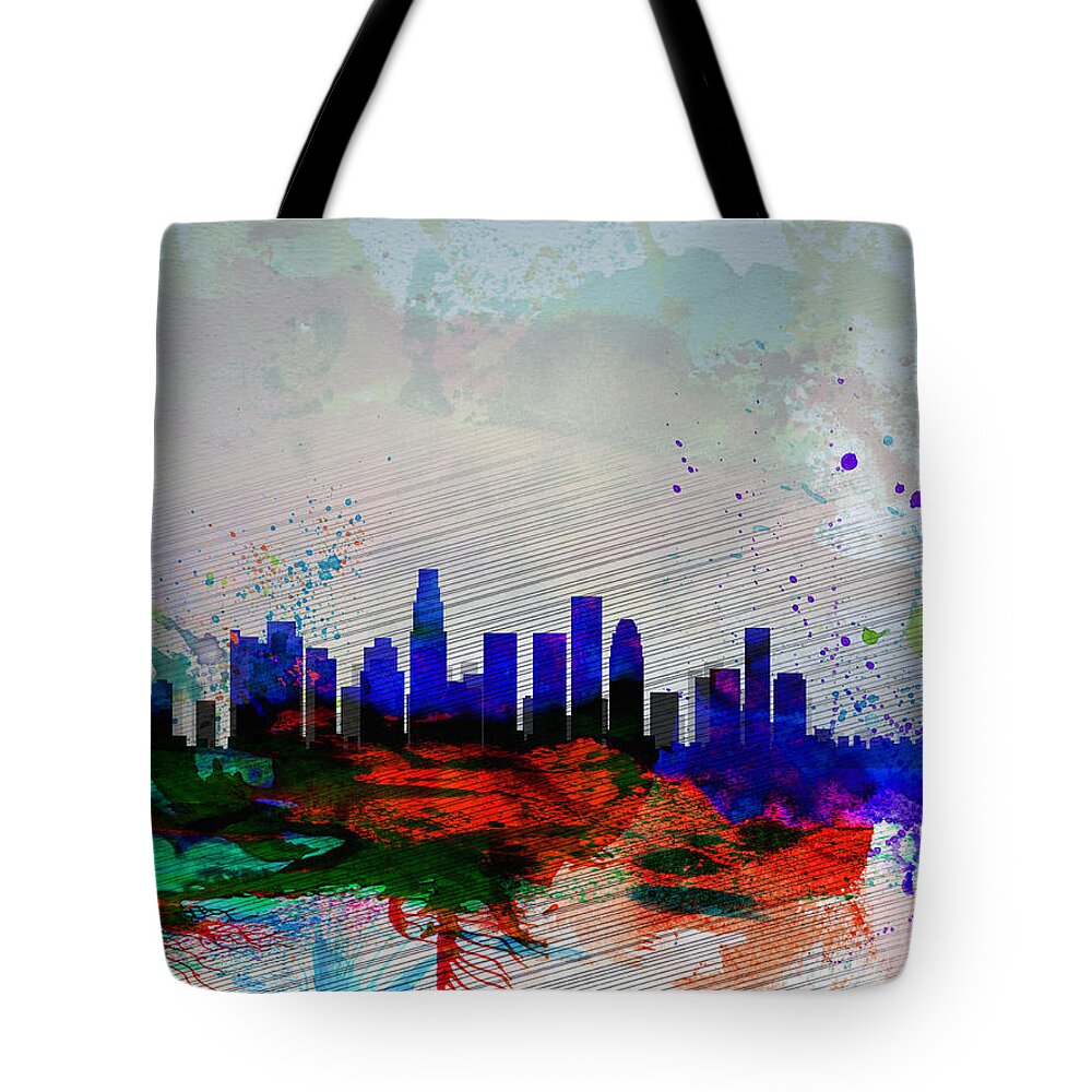 Los Angeles Tote Bag featuring the painting Los Angeles Watercolor Skyline 1 by Naxart Studio