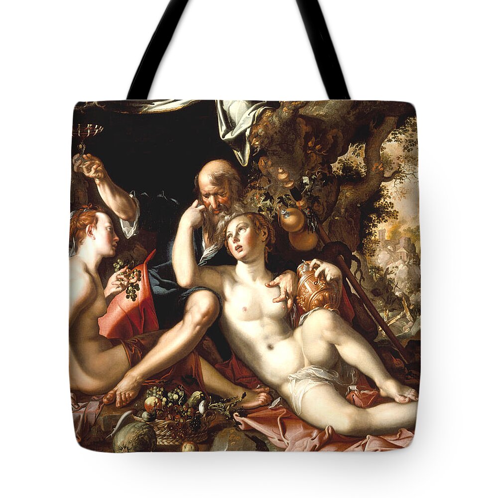 Lot And His Daughters Tote Bag featuring the digital art Lot And His Daughters by Joachim Antonisz Wtewael