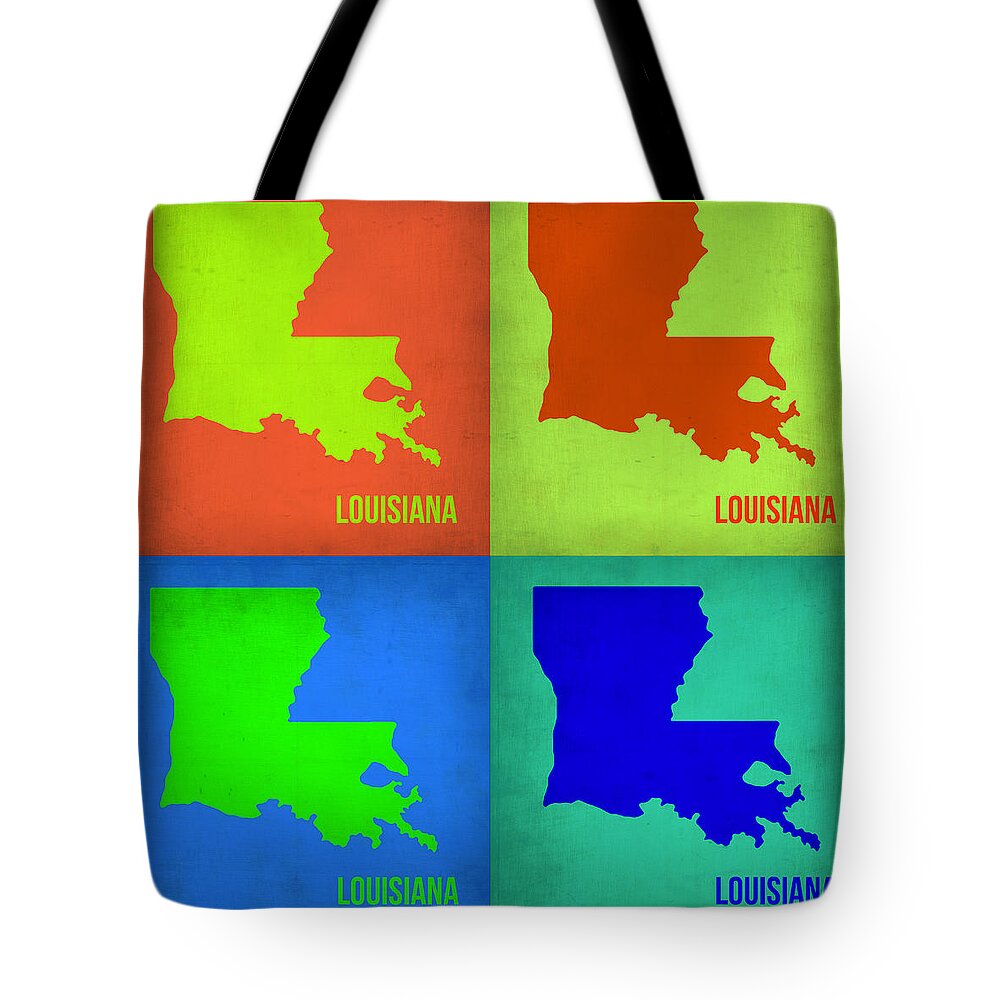 Louisiana Map Tote Bag featuring the painting Louisiana Pop Art Map 1 by Naxart Studio