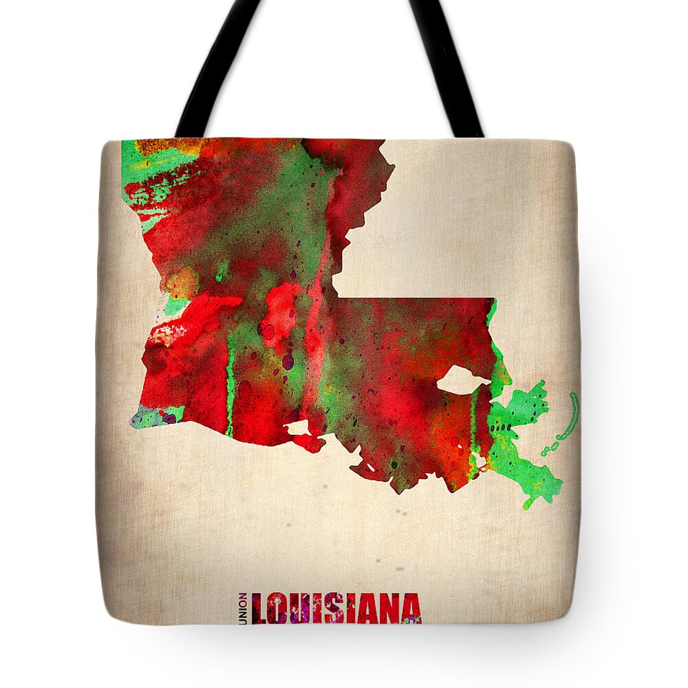 Louisiana Tote Bag featuring the digital art Louisiana Watercolor Map by Naxart Studio