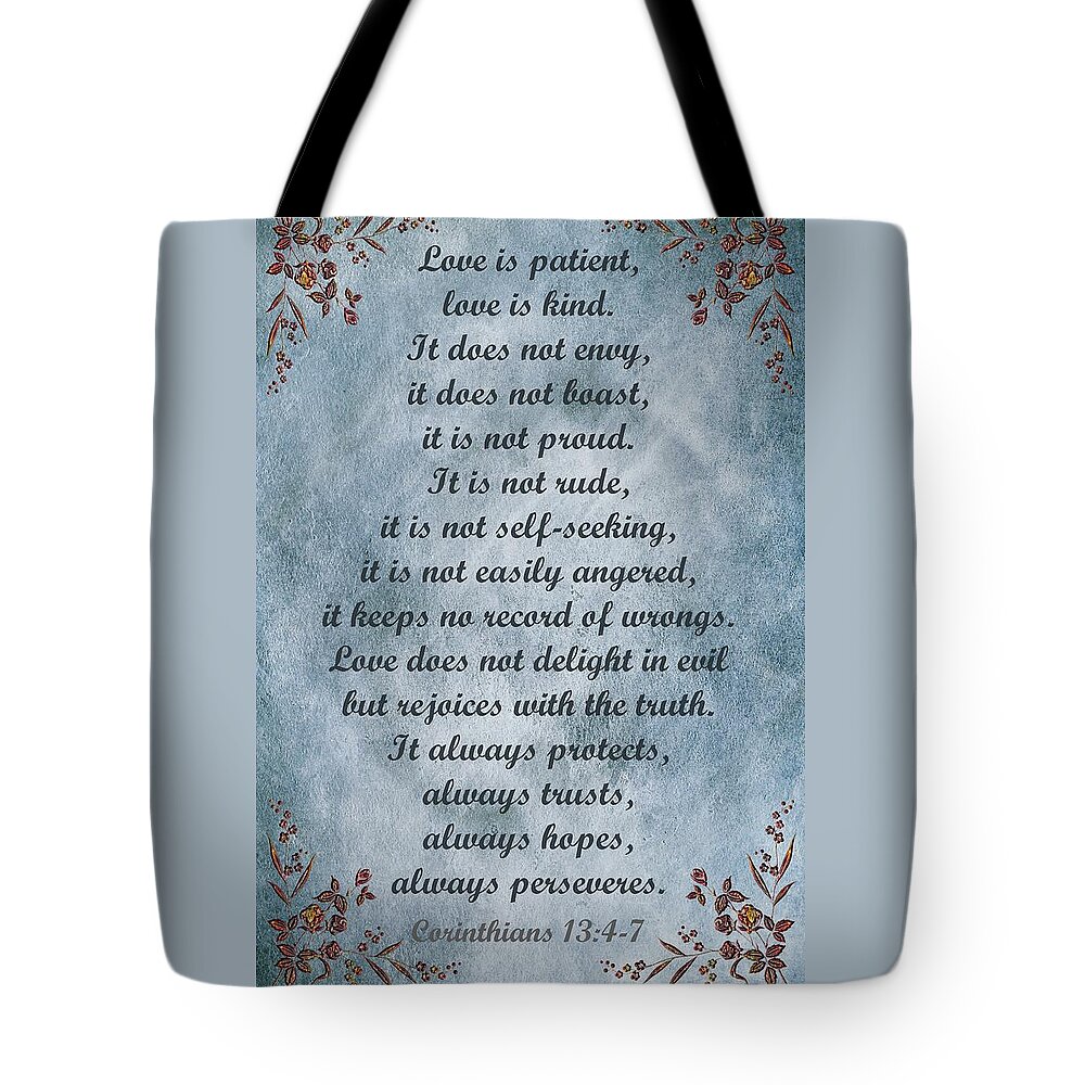 Love Tote Bag featuring the digital art Love Is Patient Clouds Gold Leaf by David Dehner