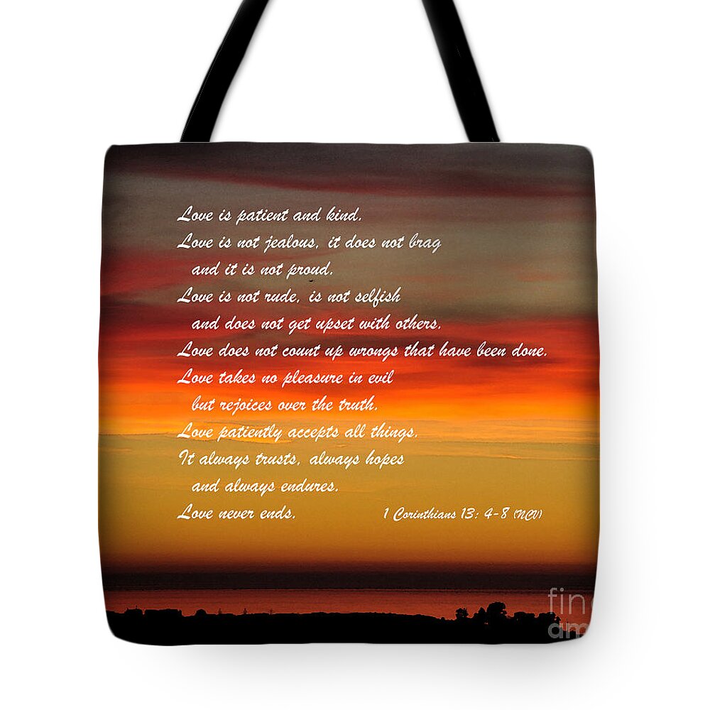 Biblical Tote Bag featuring the digital art Love is Patient by Kirt Tisdale