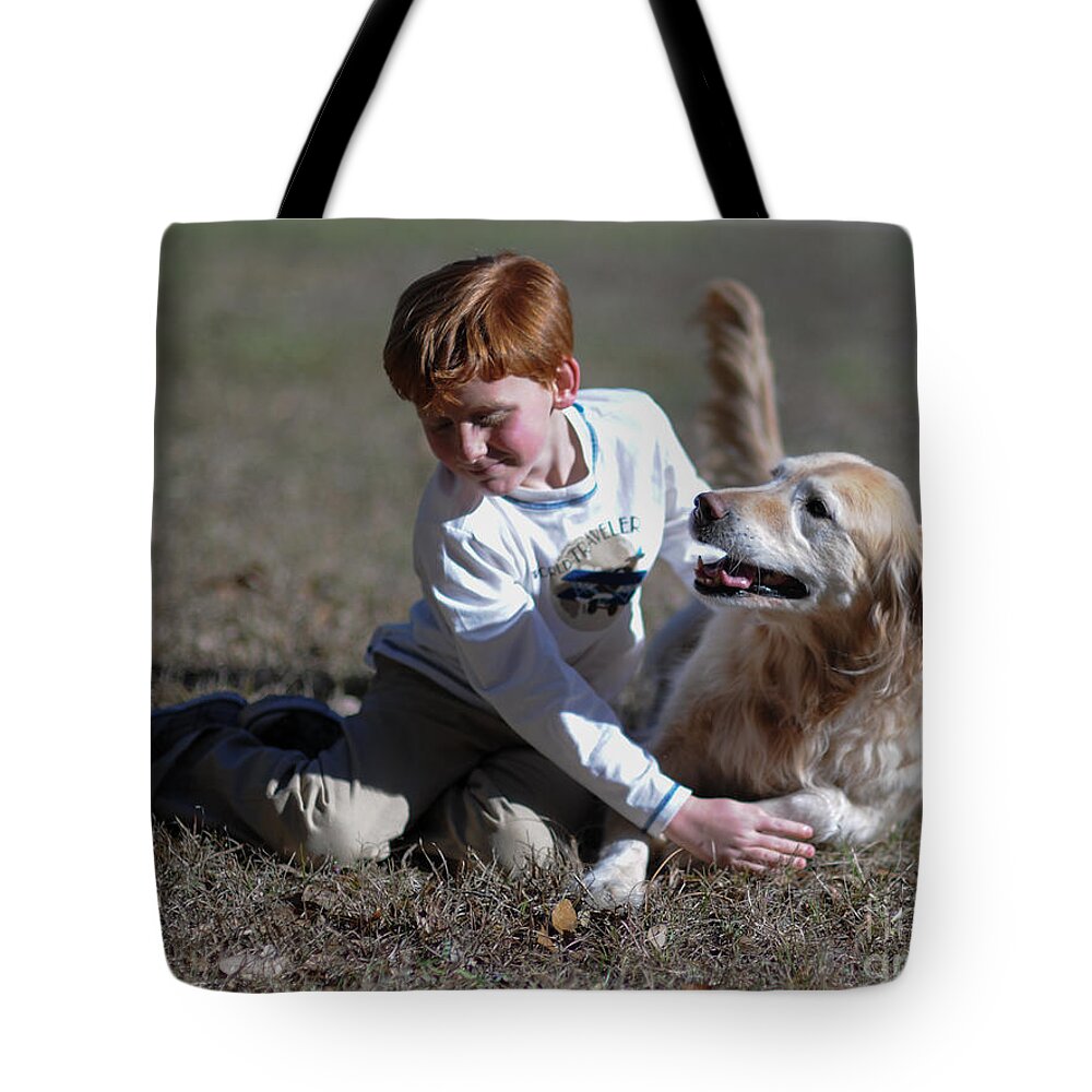 Boy Tote Bag featuring the photograph Love of a Dog by Dale Powell