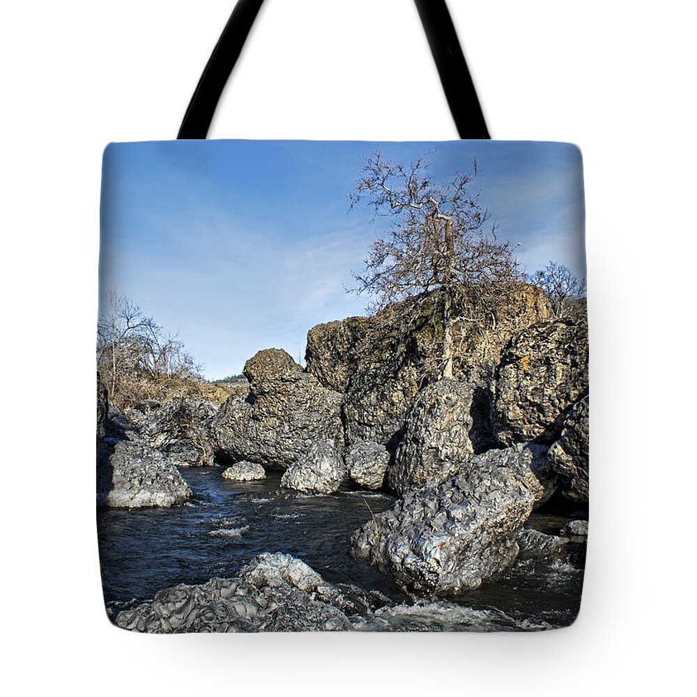 Boulders Tote Bag featuring the photograph Lovejoy Basalt Formations by Abram House