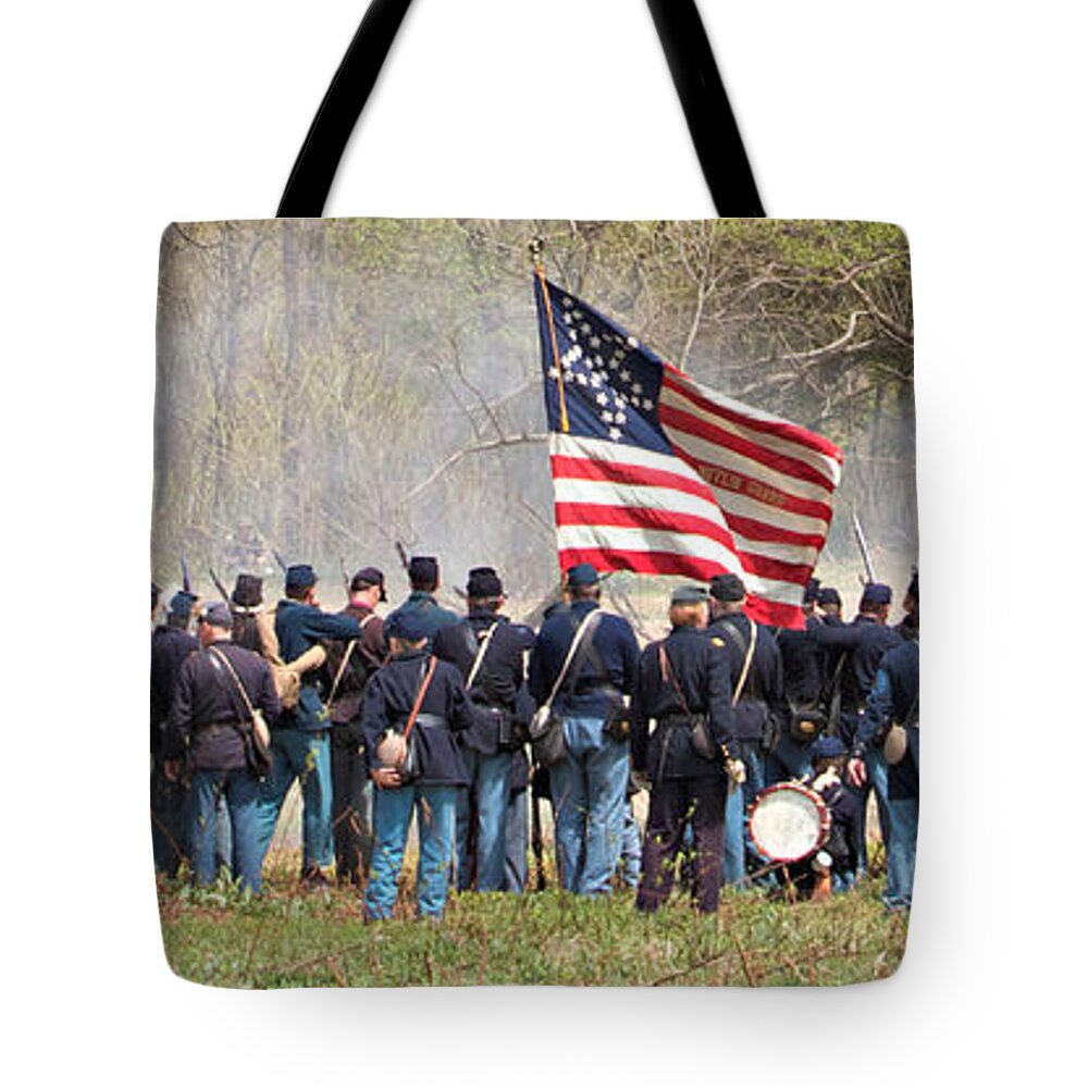 Civil War Reenactment Tote Bag featuring the photograph Lovely Flag by Alice Gipson