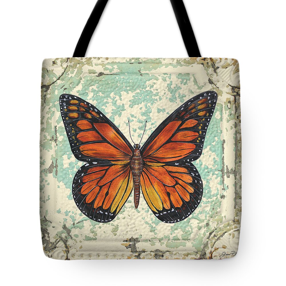 Acrylic Painting Tote Bag featuring the painting Lovely Orange Butterfly on Tin Tile by Jean Plout