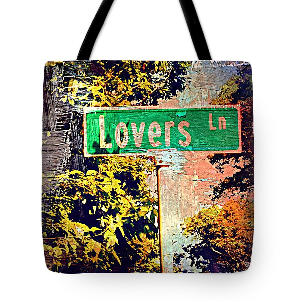 Lovers Tote Bag featuring the mixed media Lovers Lane by Beth Saffer