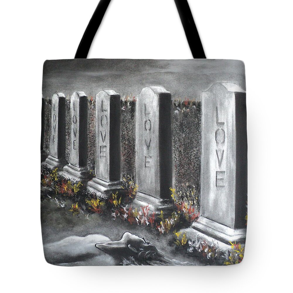 Love Tote Bag featuring the drawing Loves Silent Echoes by Carla Carson