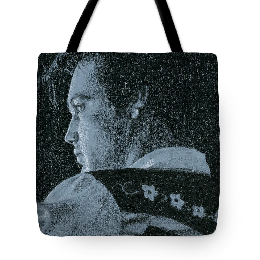 Elvis Tote Bag featuring the drawing Loving You by Rob De Vries