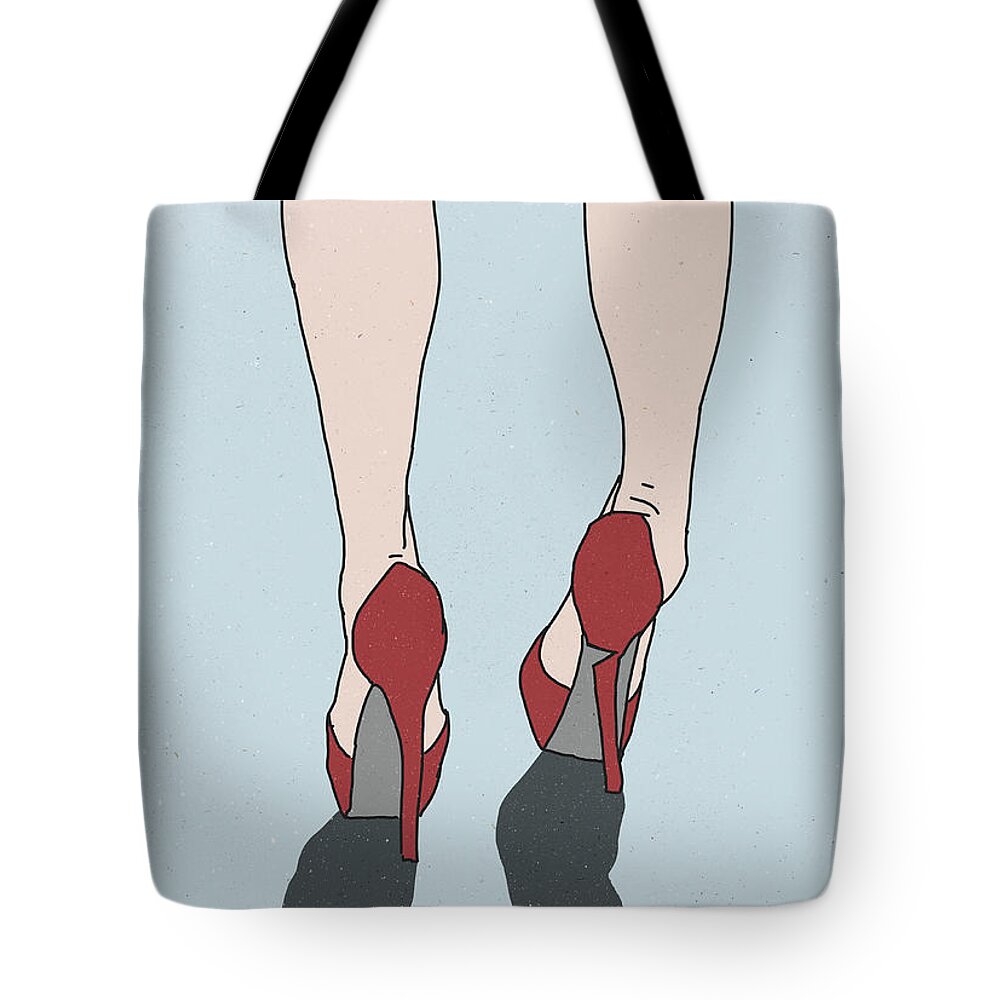 Shadow Tote Bag featuring the digital art Low Section Of Woman Wearing Shoes With by Malte Mueller
