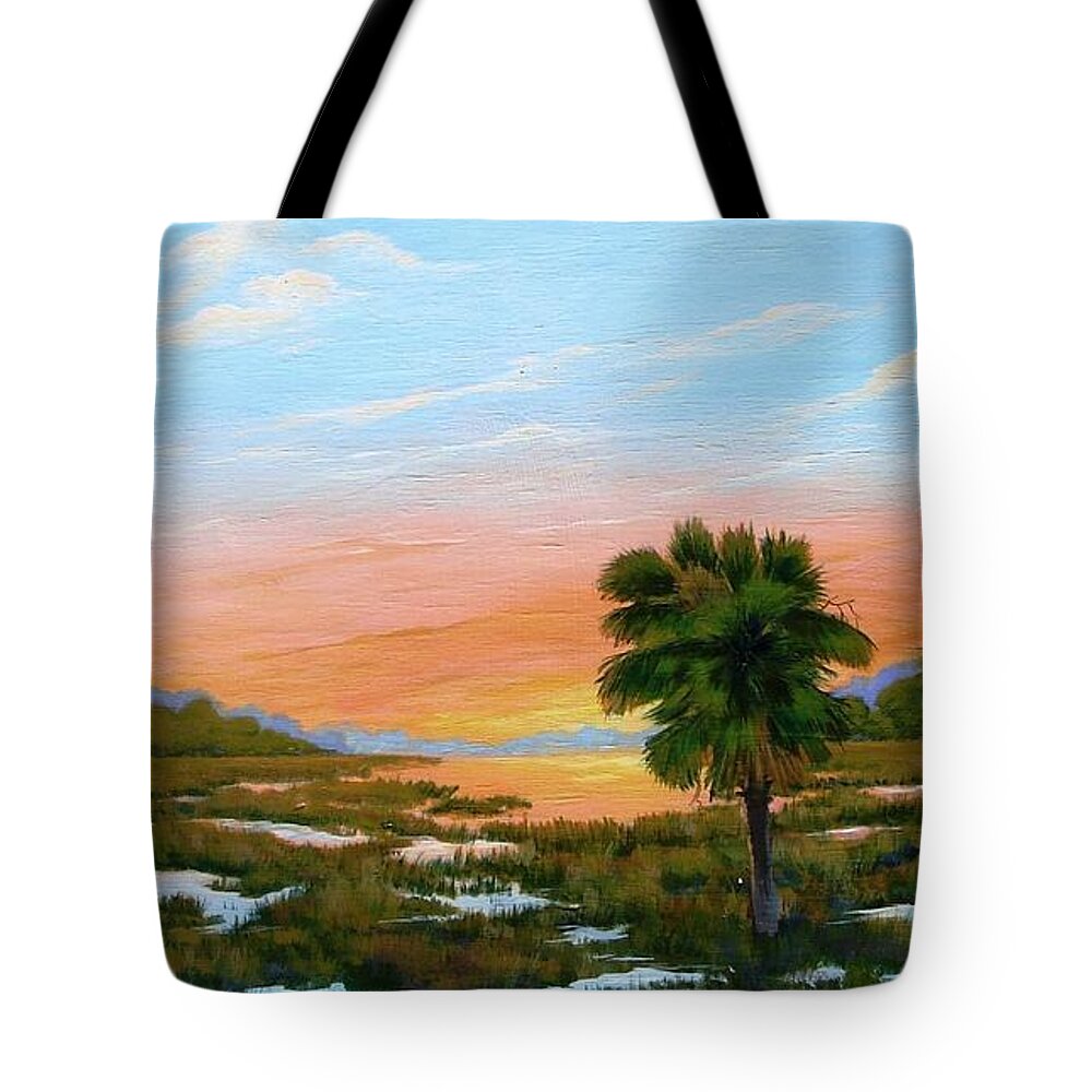 Landscape Tote Bag featuring the painting Lowcountry Sunrise by Jerry Walker