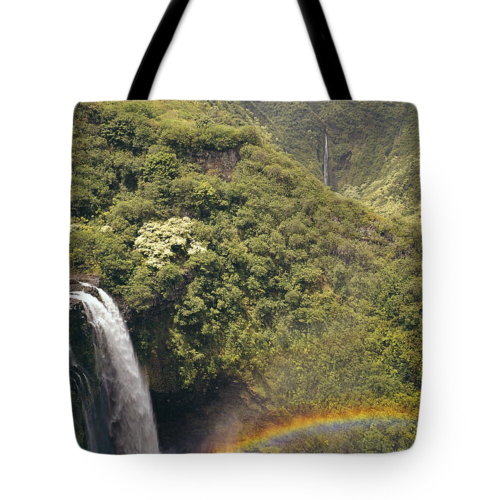 Lower Palikea Falls Tote Bag featuring the photograph 100714-Lower Palikea Falls and Waimoku Falls by Ed Cooper Photography