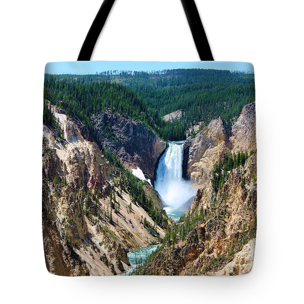 Yellowstone Tote Bag featuring the photograph Lower Yellowstone Falls by Josh Bryant