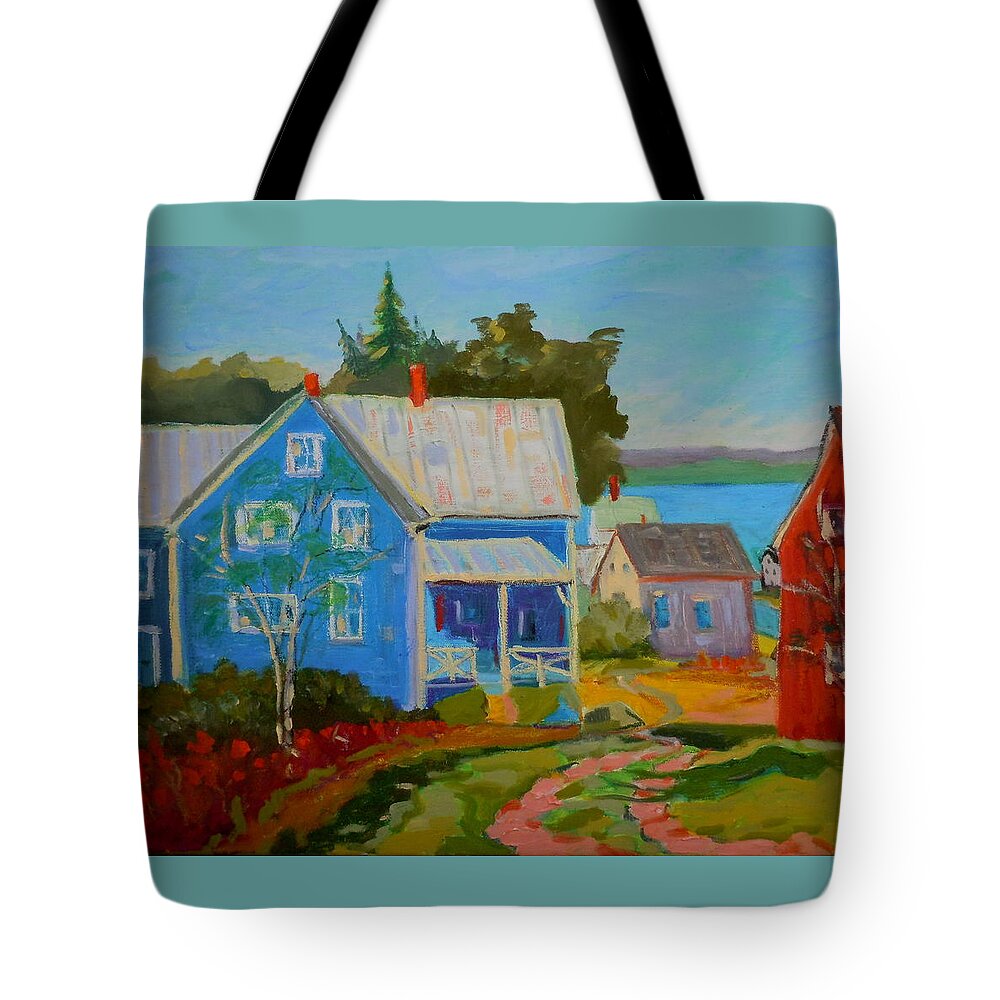Landscape Tote Bag featuring the painting Lubec Village by Francine Frank