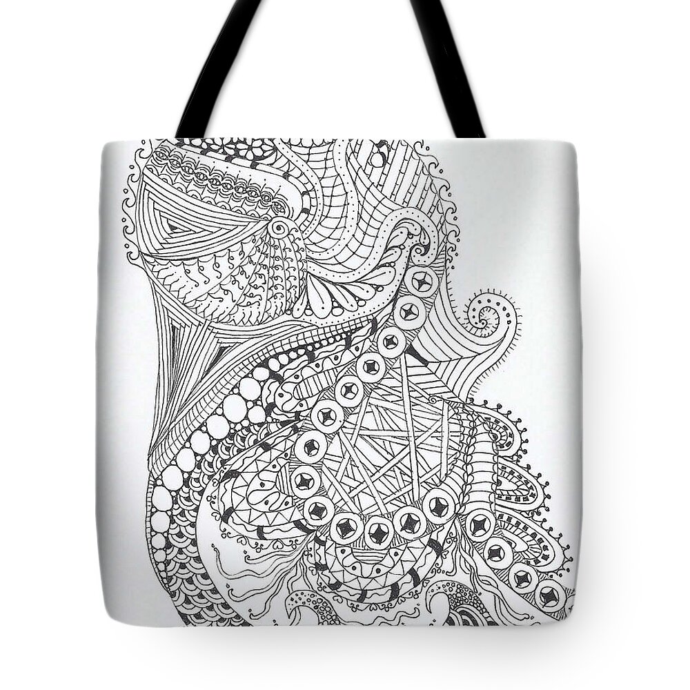 Zentangles Tote Bag featuring the mixed media Lucky Ducky by Ruth Dailey