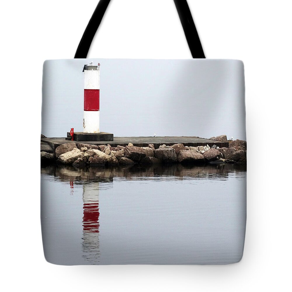 Ludington Tote Bag featuring the photograph Ludington South Breakwater Light by David T Wilkinson