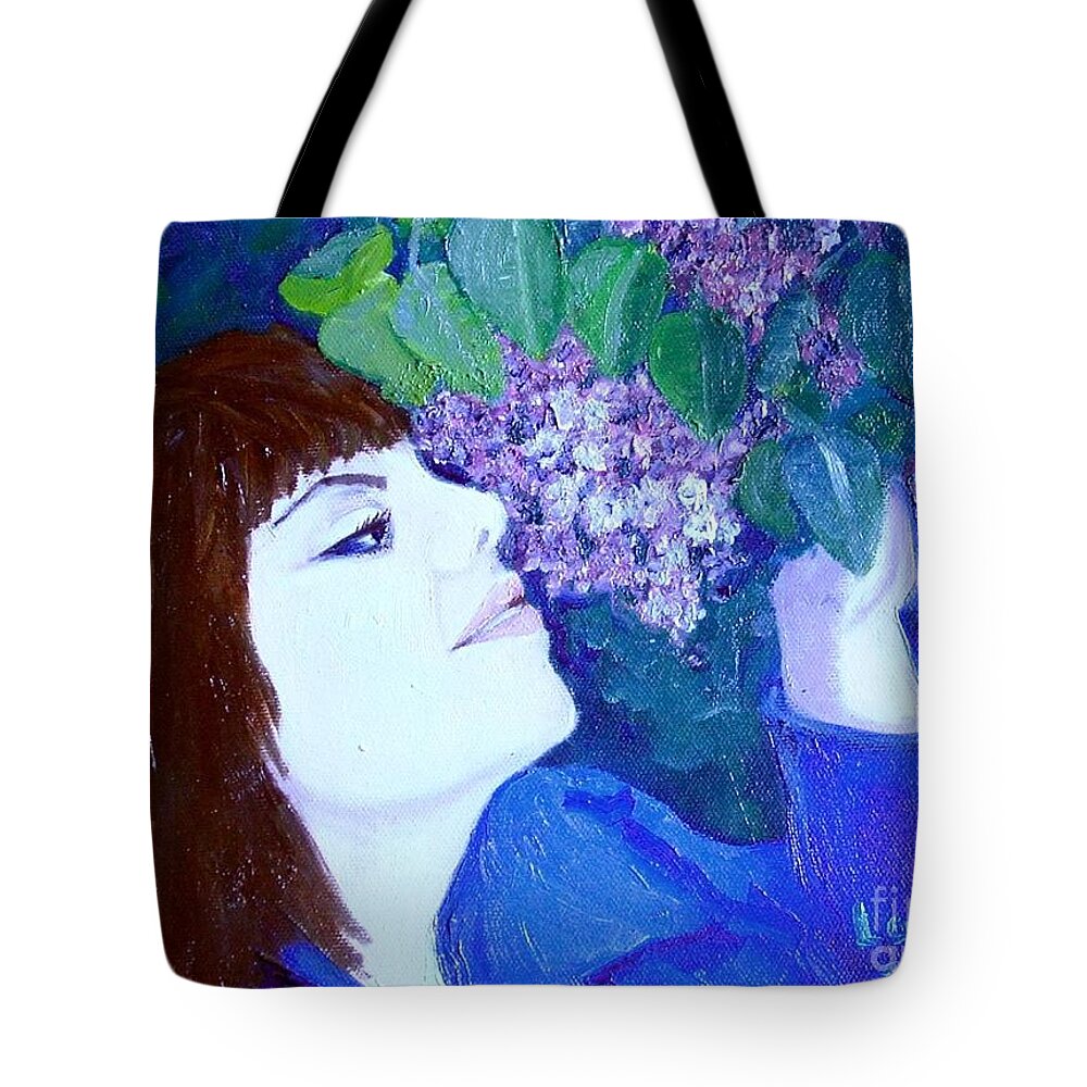 Lilacs Tote Bag featuring the painting Lush Lilacs by Laurie Morgan