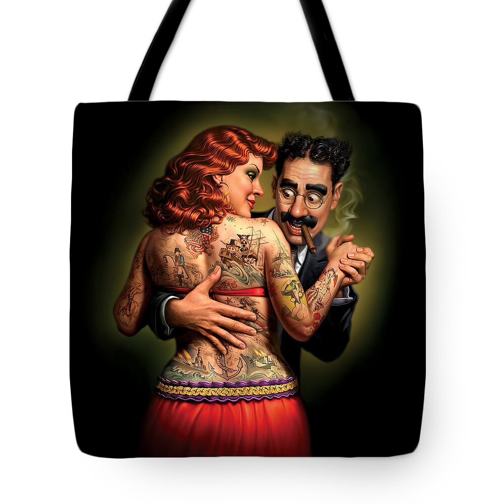 Tattoos Tote Bag featuring the painting Lydia the Tattooed Lady by Mark Fredrickson