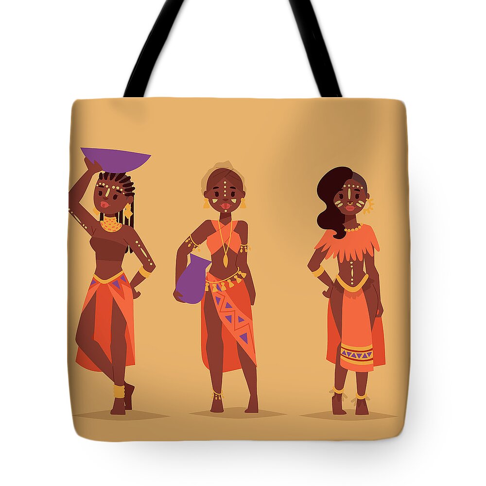 Kenya Tote Bag featuring the digital art Maasai African People In Traditional by Vectormoon
