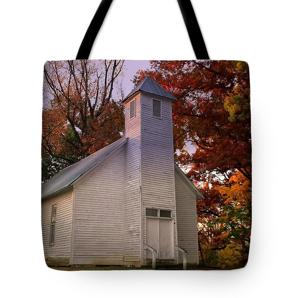 Landscape Tote Bag featuring the photograph First Sight of Freedom - Macedonia Missionary Baptist Church by Flees Photos