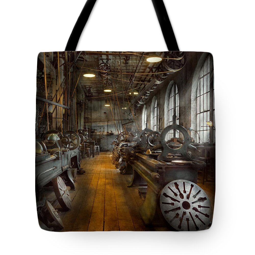 Machinist Tote Bag featuring the photograph Machinist - Lathes - The original Lather Disc by Mike Savad