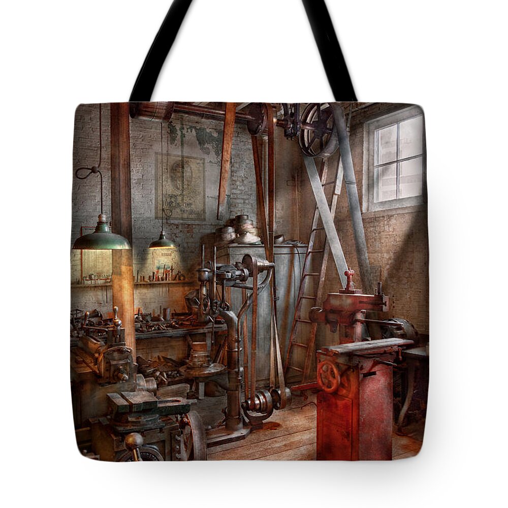 Savad Tote Bag featuring the photograph Machinist - The modern workshop by Mike Savad