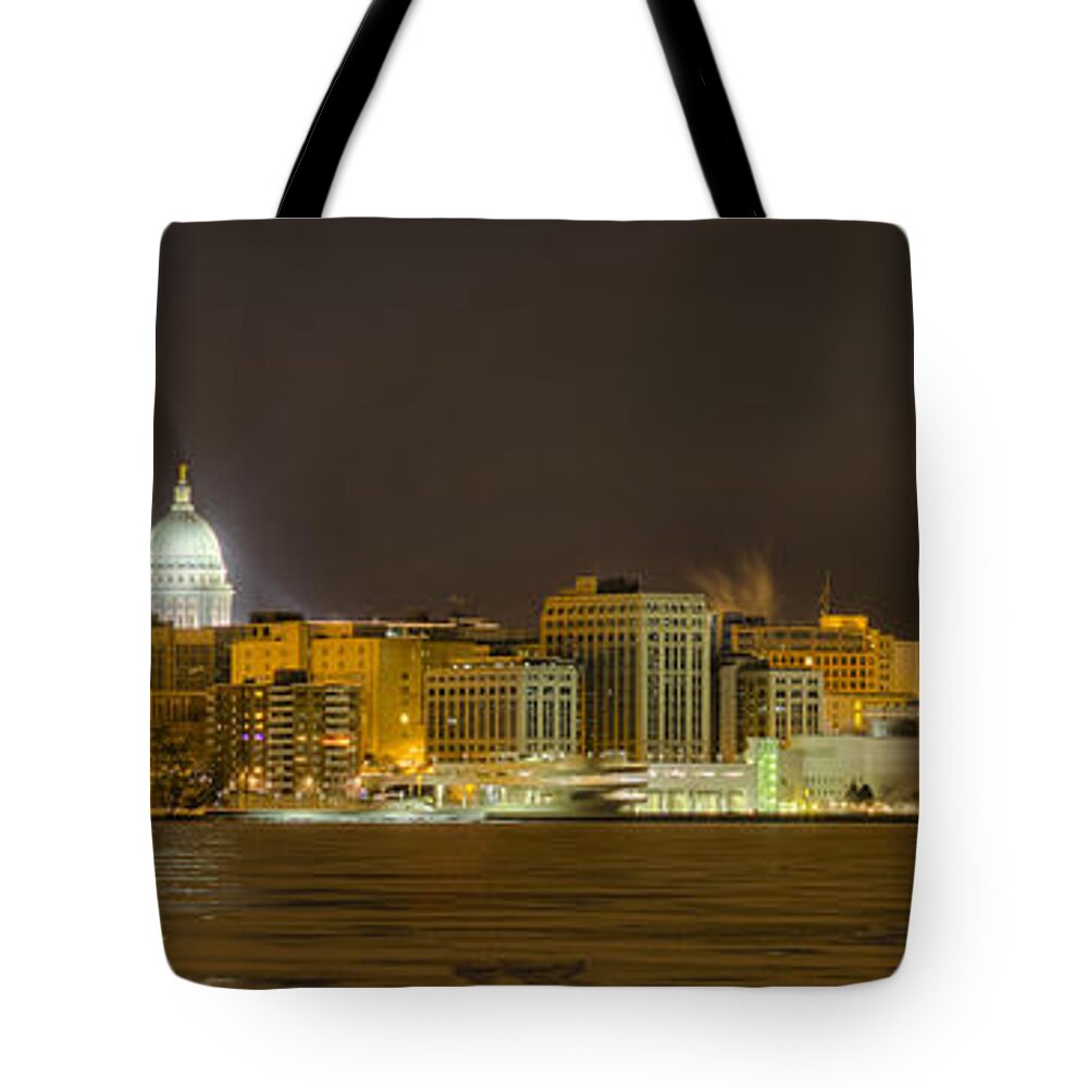 Capitol Tote Bag featuring the photograph Madison - Wisconsin City panorama - no fireworks by Steven Ralser