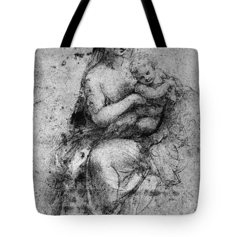 Boy Tote Bag featuring the drawing Madonna & Child by Granger