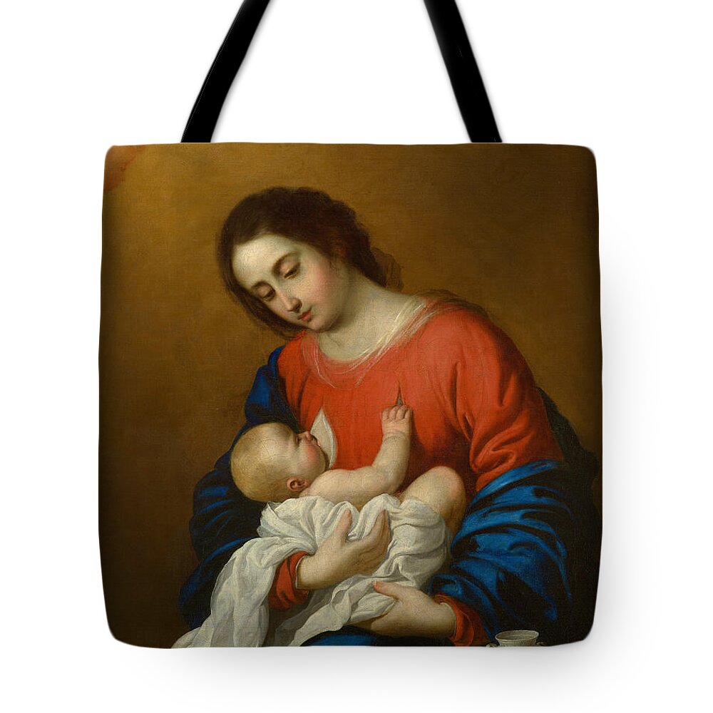 Francisco De Zurbaran Tote Bag featuring the painting Madonna and Child by Francisco de Zurbaran