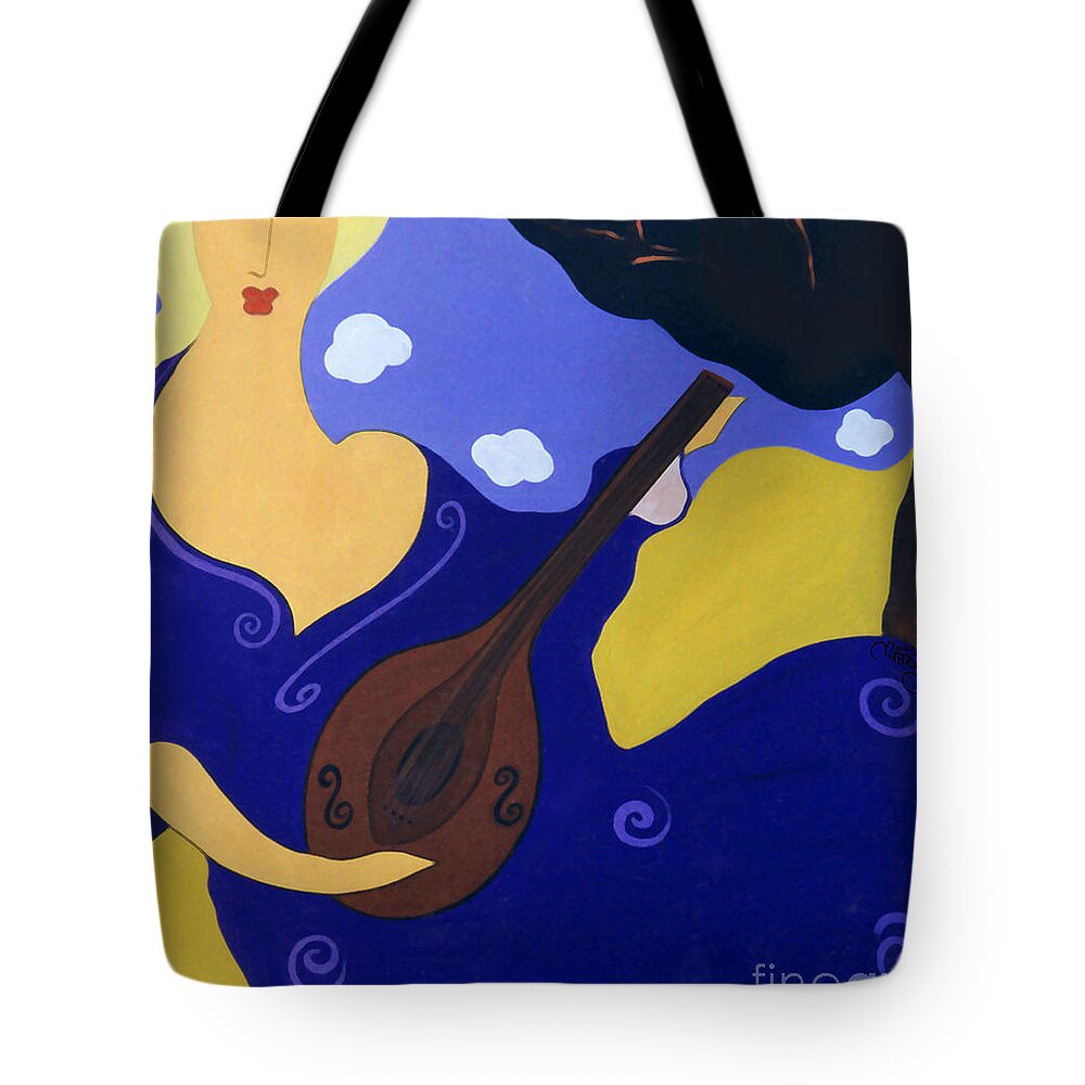 #mandolin Tote Bag featuring the painting Magdelinas Song by Jacquelinemari
