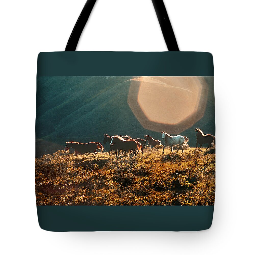 Magical Scenic Herd Tote Bag featuring the painting Magical herd by Melinda Hughes-Berland
