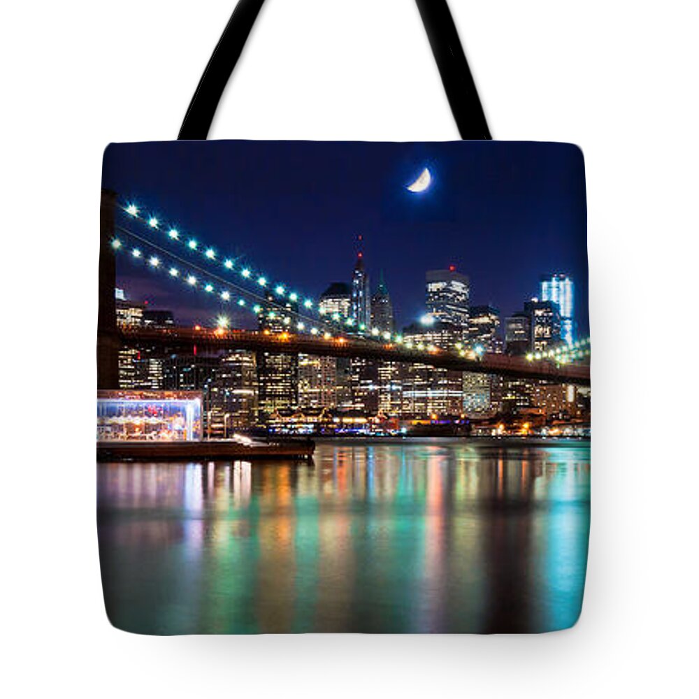 Amazing Brooklyn Bridge Tote Bag featuring the photograph Magical New York Skyline Panorama by Mitchell R Grosky
