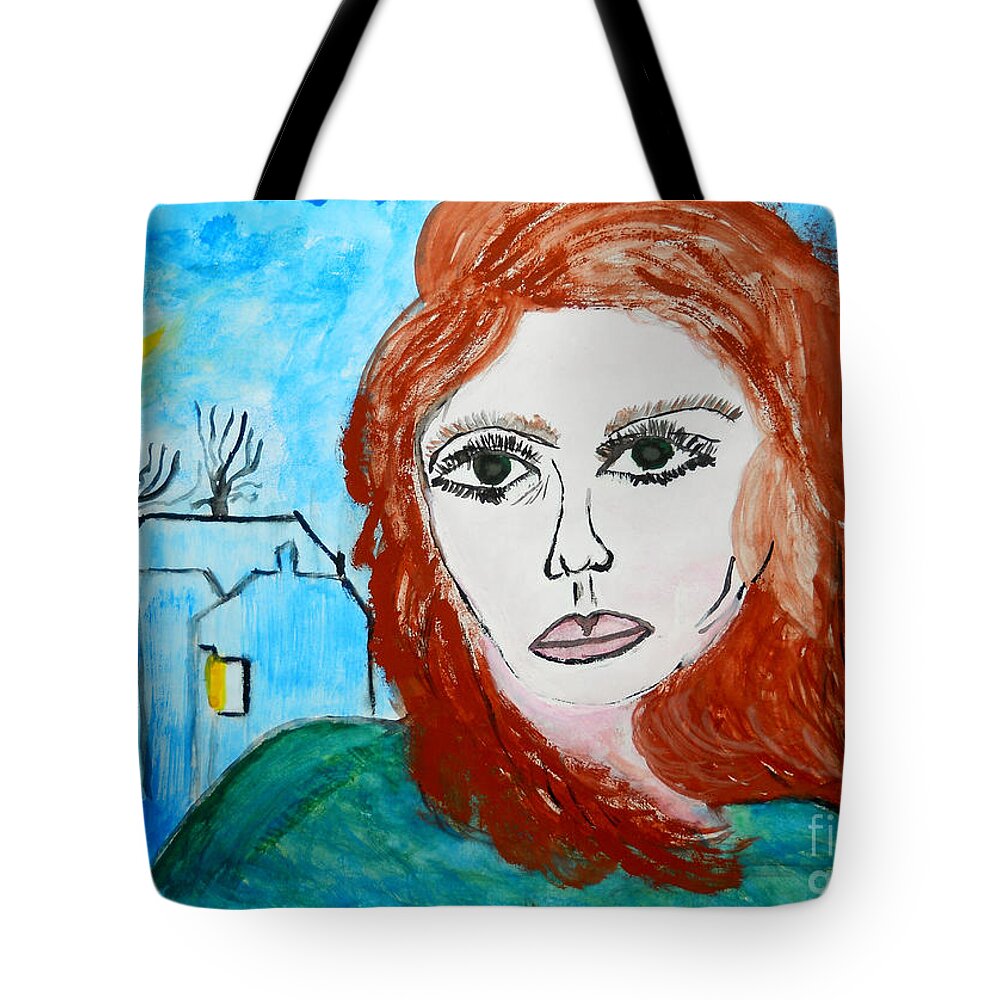 Girl Tote Bag featuring the painting Magnetic Eyes by Ramona Matei