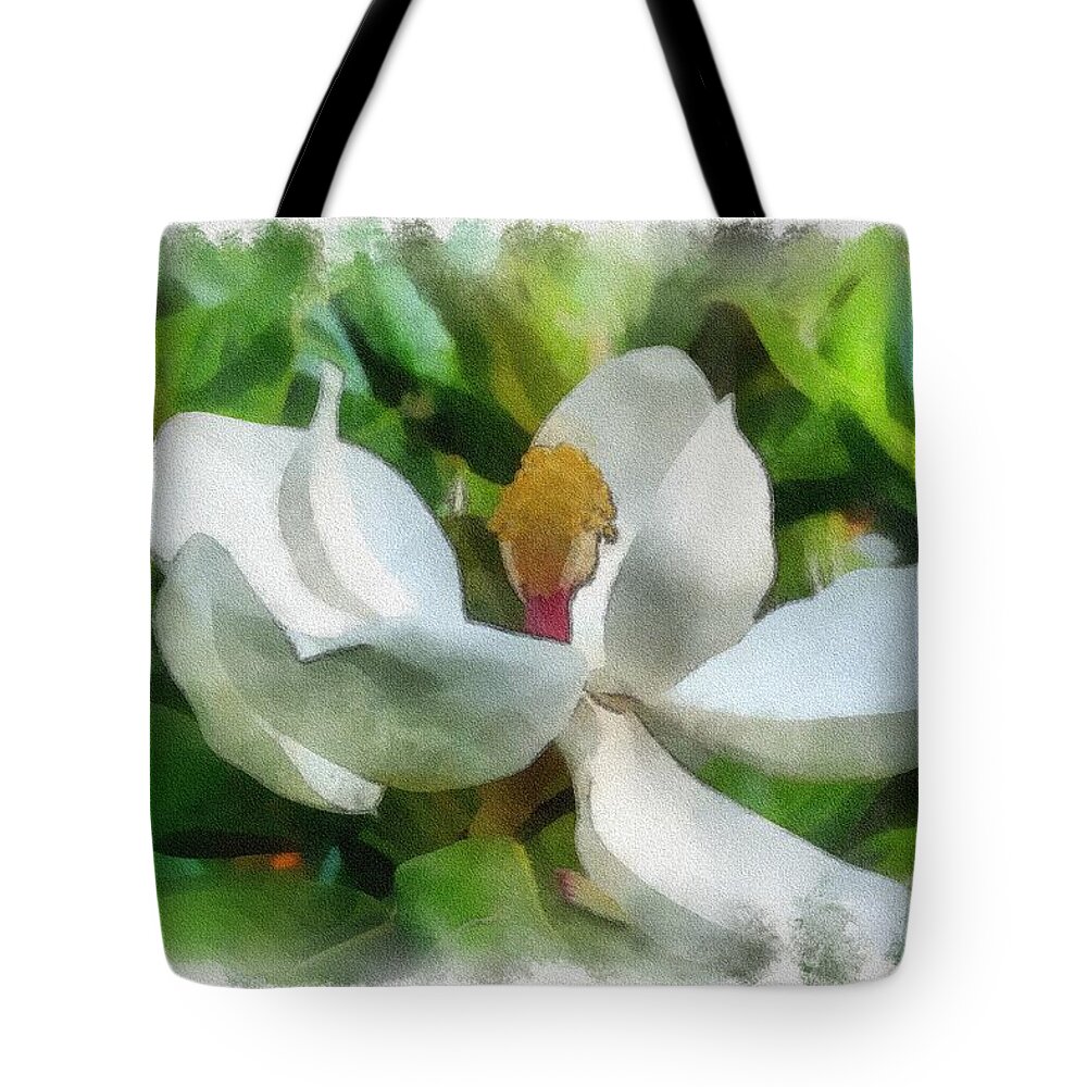 Magnolia Tote Bag featuring the painting Magnolia in Bloom by Barry Jones