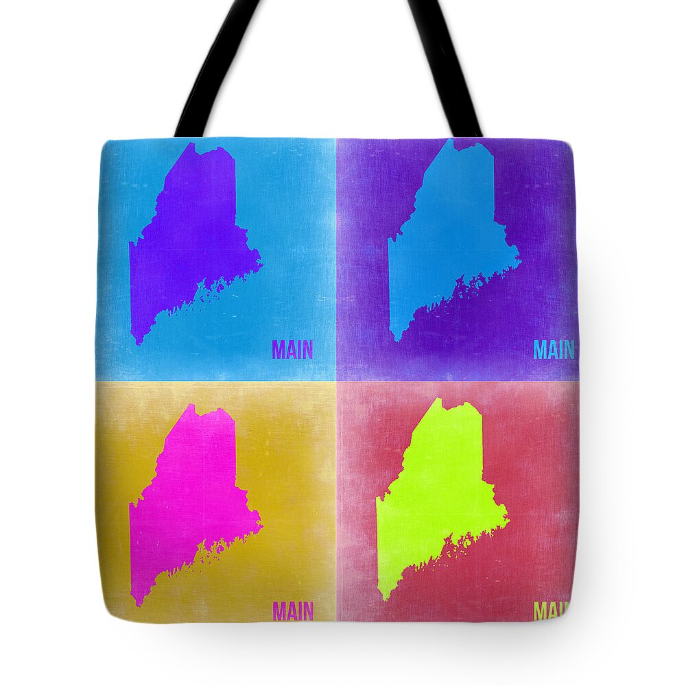 Maine Map Tote Bag featuring the painting Maine Pop Art Map 2 by Naxart Studio