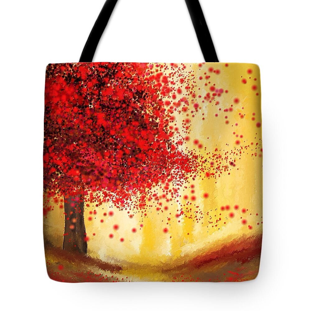 Four Seasons Tote Bag featuring the painting Majestic Autumn - Impressionist Painting by Lourry Legarde