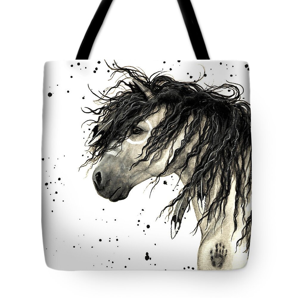 Mustang Horse Art Tote Bag featuring the painting Majestic Grey Spirit Horse #44 by AmyLyn Bihrle