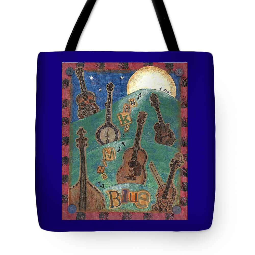 Full Moon Tote Bag featuring the mixed media Make Mine Blue by Carol Neal