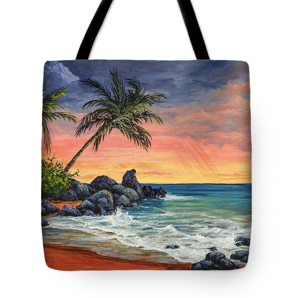 Landscape Tote Bag featuring the painting Makena Beach Sunset by Darice Machel McGuire