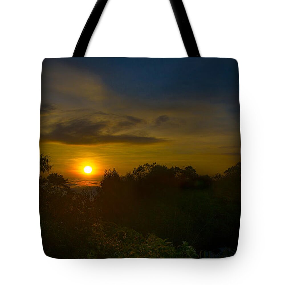 Sun Tote Bag featuring the photograph Malaysia Sunrise by Bill Cubitt