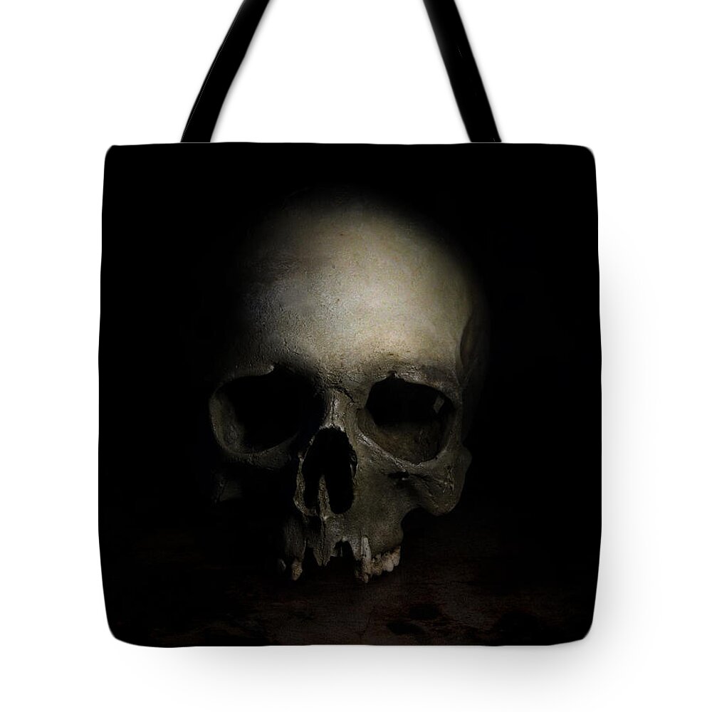 Human Tote Bag featuring the photograph Male skull by Jaroslaw Blaminsky