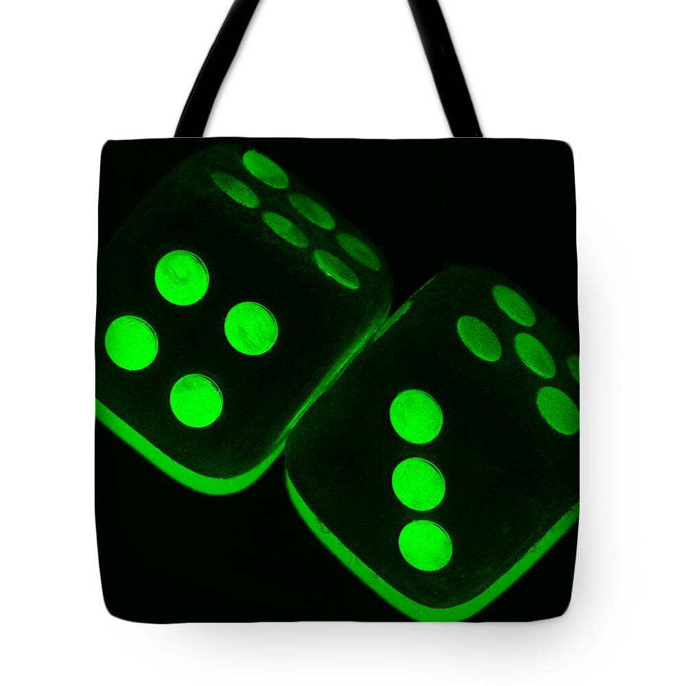 Dice Tote Bag featuring the photograph MAMA'S FUZZY DICE in GREEN by Rob Hans