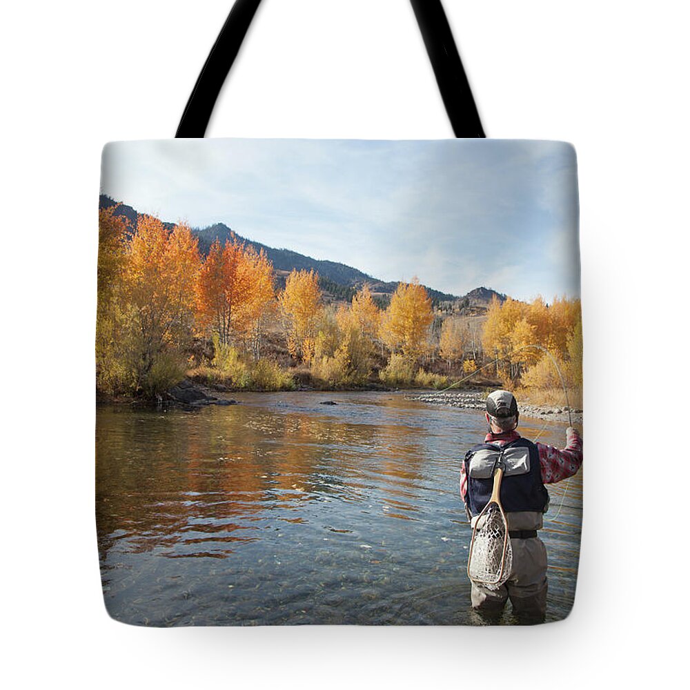 Man Fly Fishing Tote Bag by Karl Weatherly 