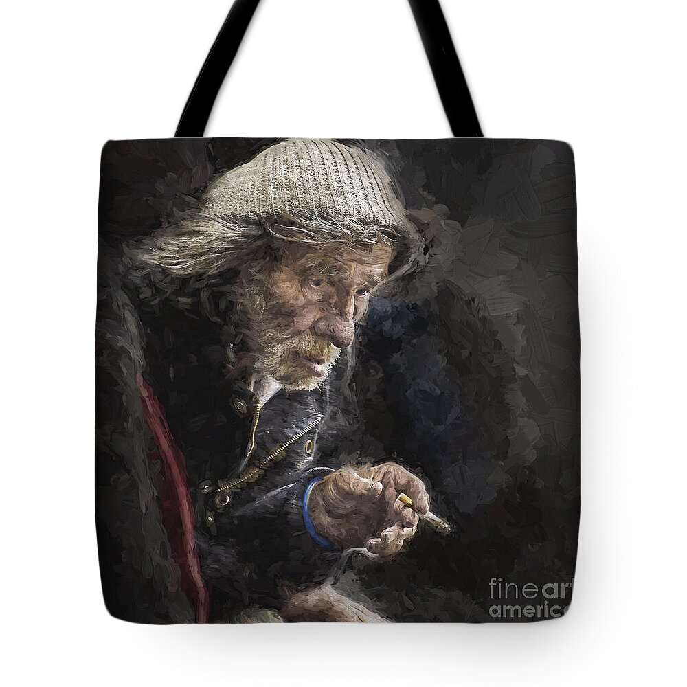 Homeless Tote Bag featuring the photograph Man with cigarette by Sheila Smart Fine Art Photography