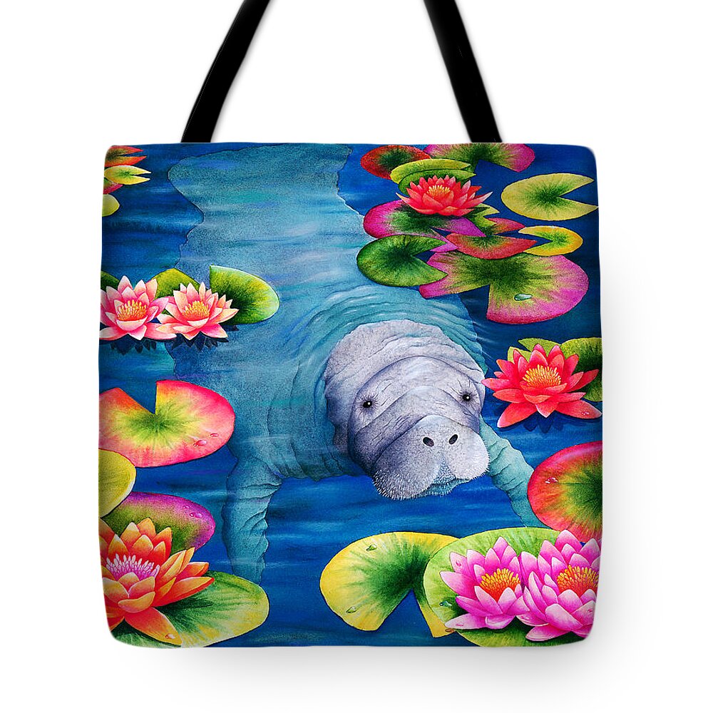 Animal Tote Bag featuring the photograph Manatees High Tea by MGL Meiklejohn Graphics Licensing
