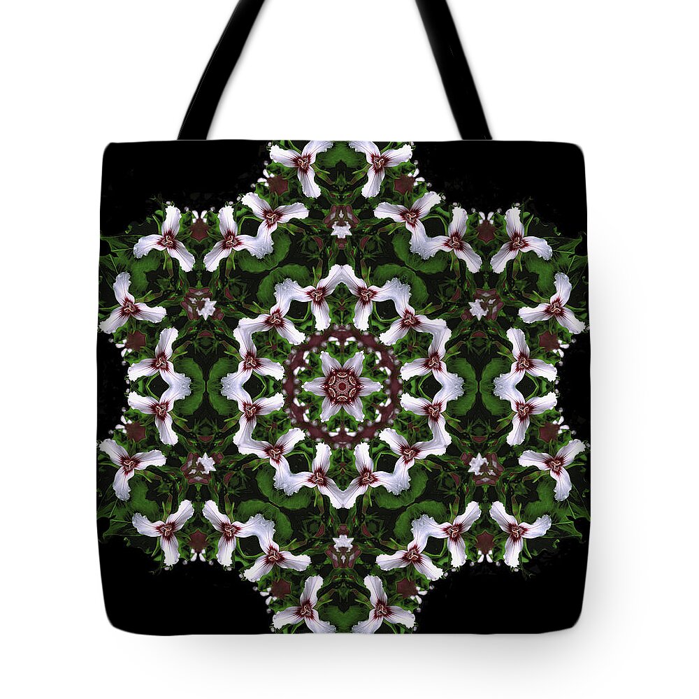 Mandala Tote Bag featuring the digital art Mandala Trillium Holiday by Nancy Griswold