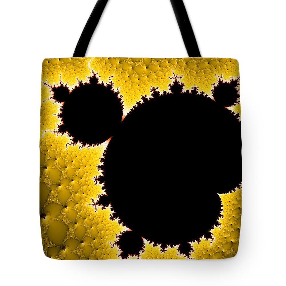 Mandelbrot Set Tote Bag featuring the digital art Mandelbrot set black and yellow fractal art by Matthias Hauser